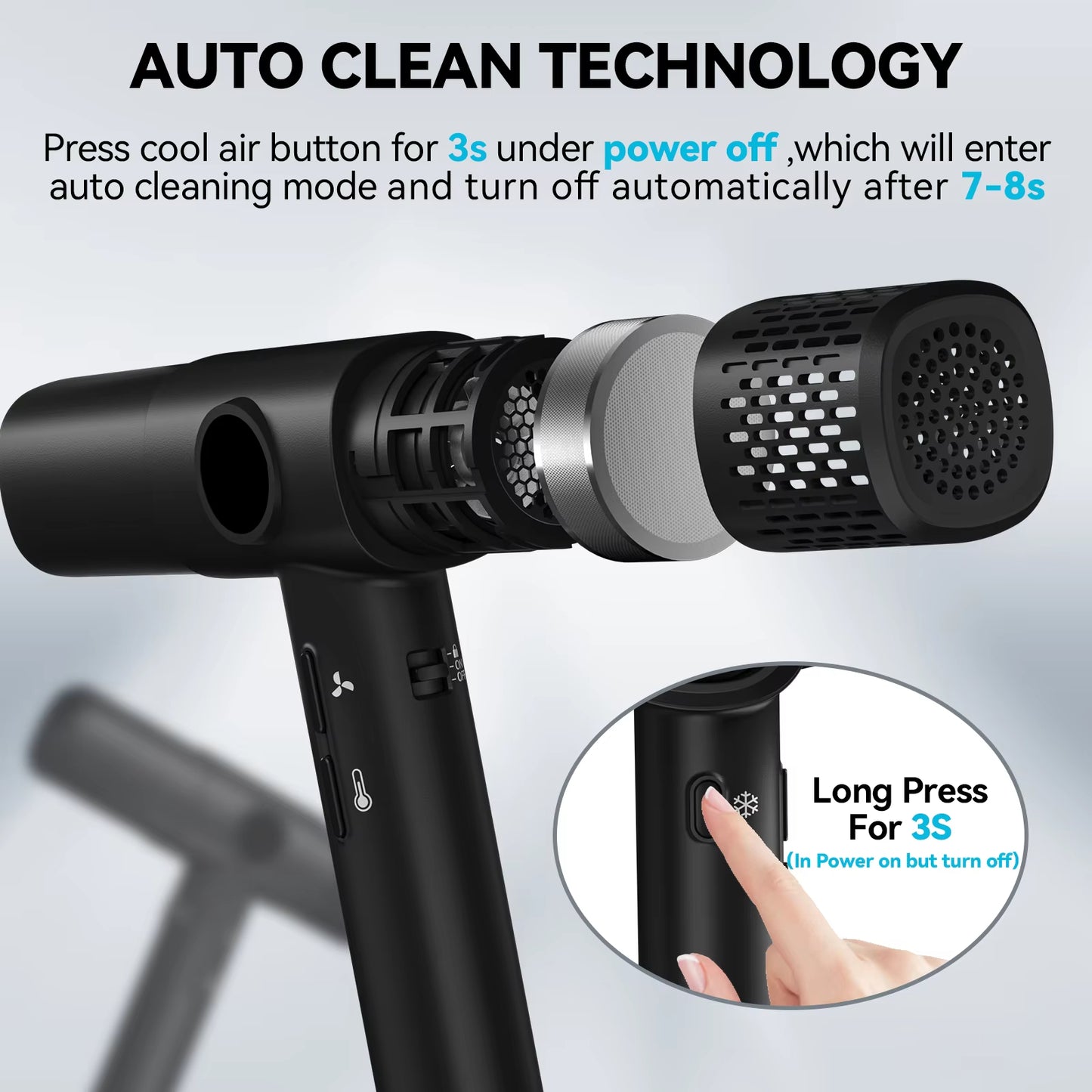 1800W 110000 RPM High-Speed Brushless Motor Hair Dryer – Mini Travel Size, Millions of Negative Ions & 3 Styling Nozzles