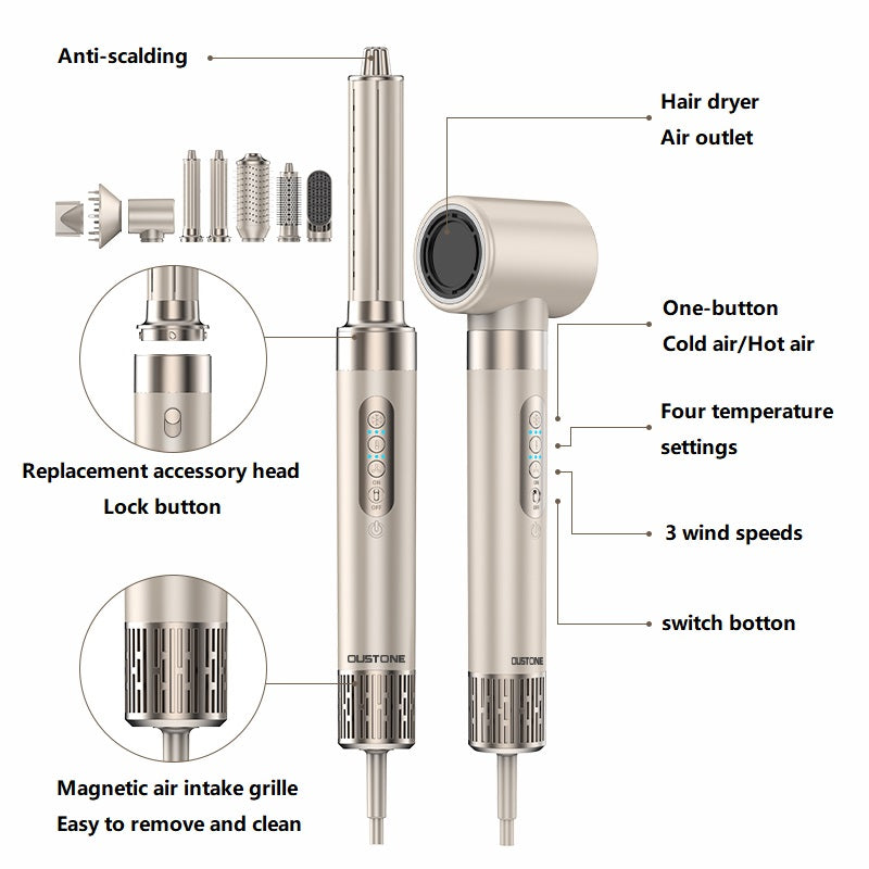 C6 All-in-One Hot Air Brush: 8-in-1 Hair Dryer, Curler, Straightener & Volumizer (110000 RPM High-Speed)