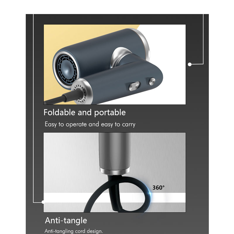 Foldable Portable High-Speed Hair Dryer (100,000 RPM BLDC Motor) – Custom Pattern Design, Warm/Cold Air, Anti-Tangle Cord & Smart Temperature Control