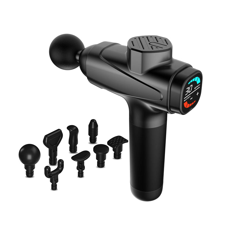 30 Speed Modes Massage Gun – 6 Professional Heads, LCD Pressure Sensing Display & Storage Case