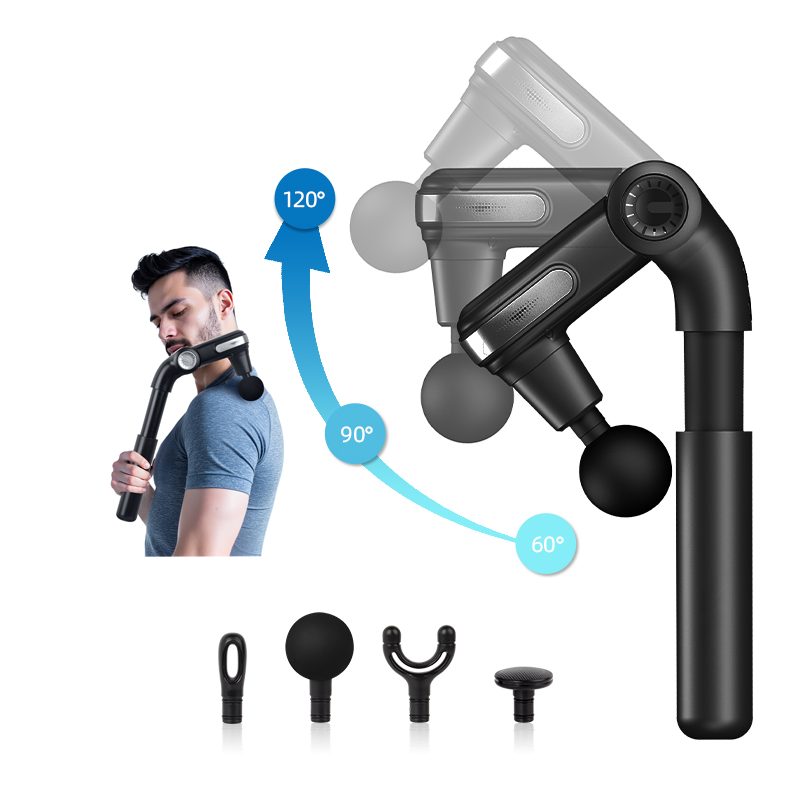 Foldable Adjustable Angle Massage Gun – 3000RPM 10mm Deep Tissue, Extendable Handle & 4 Heads