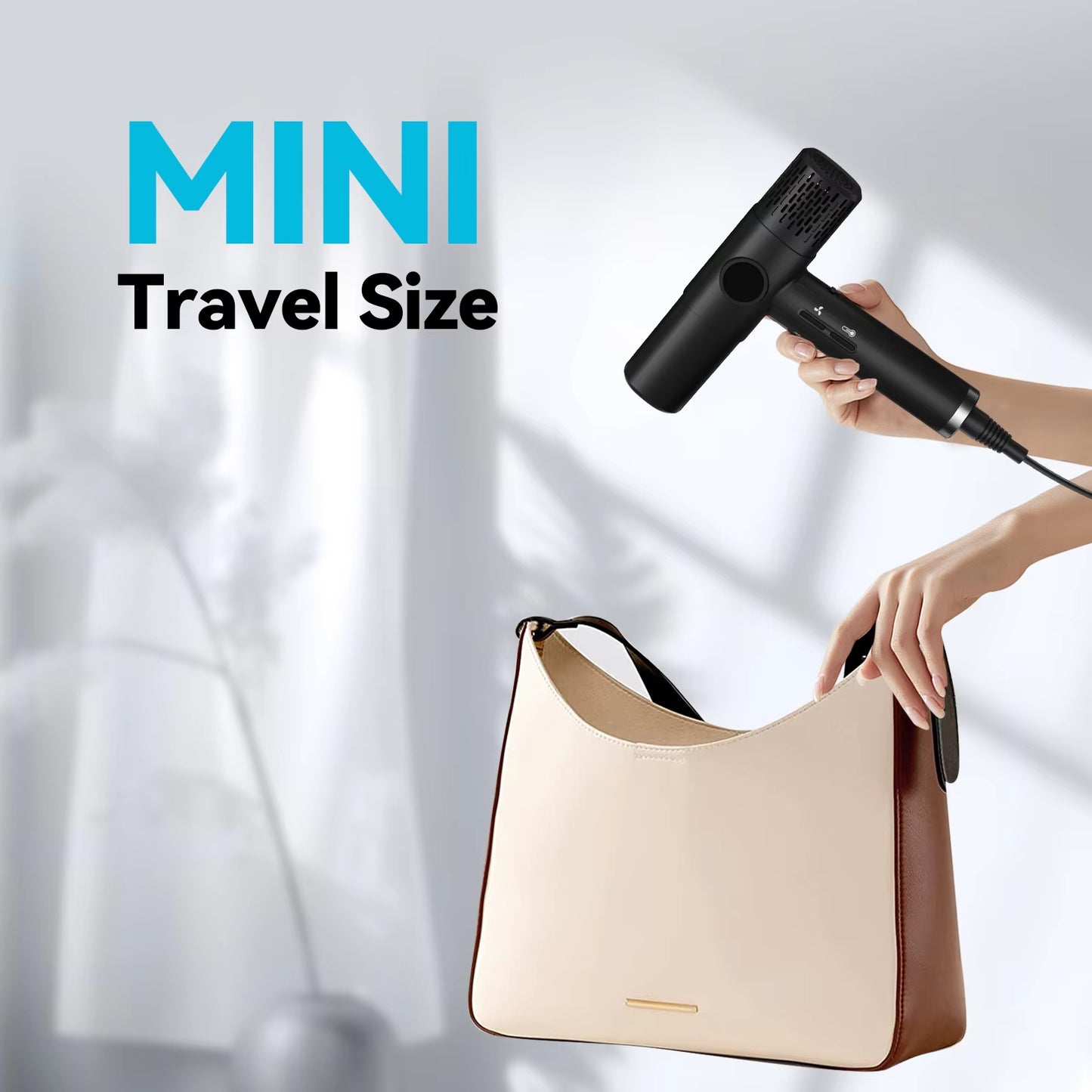 1800W 110000 RPM High-Speed Brushless Motor Hair Dryer – Mini Travel Size, Millions of Negative Ions & 3 Styling Nozzles