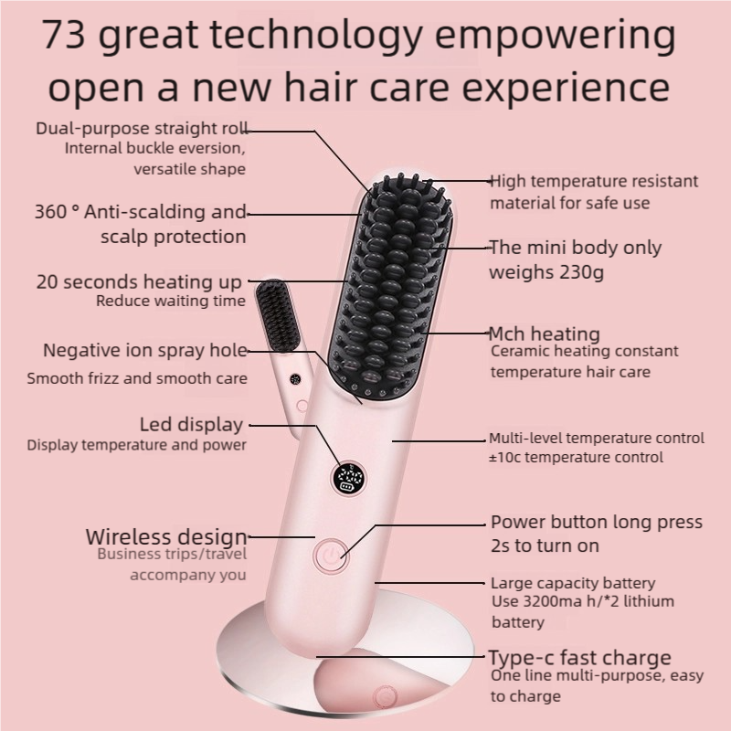 Wireless Negative Ion Hair Straightening Comb – MCH 20s Rapid Heating, 2 Billion Ion Care & Anti-Scald Design