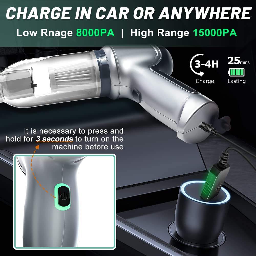 63000PA High Suction Cordless Car Vacuum, 3-in-1 Blow Suction Extraction Handheld Vacuum Cleaner with Brushless Motor, Lightweight Portable Vacuum for Car, Home, Office and Pet Hair Cleaning