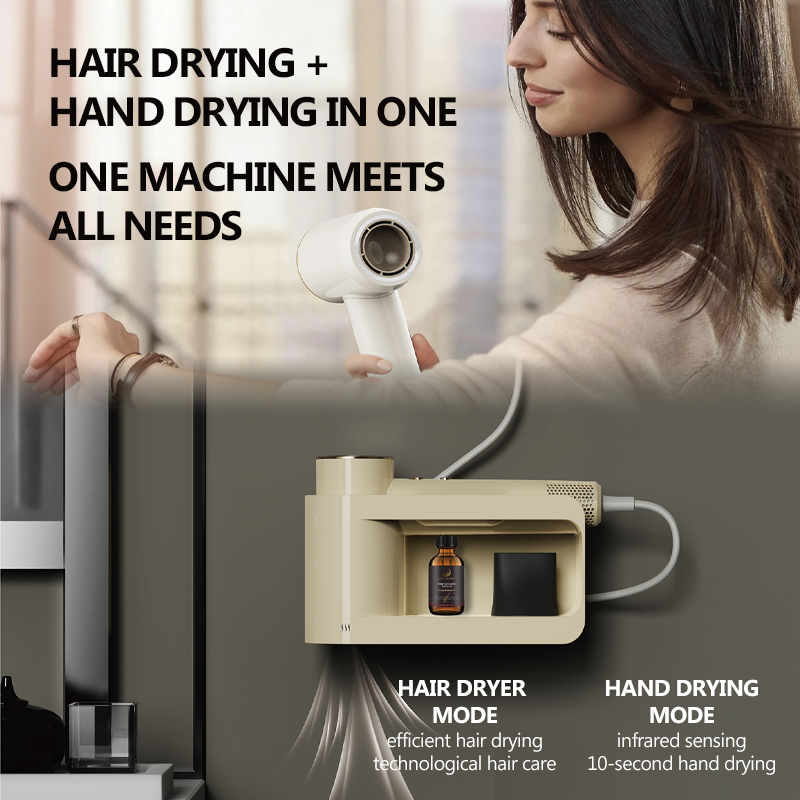 2-in-1 Hair Dryer & Hand Dryer: LED Temp Display + Infrared Auto Sensing – Save Space with Wall-Mounted Storage for Your Bathroom