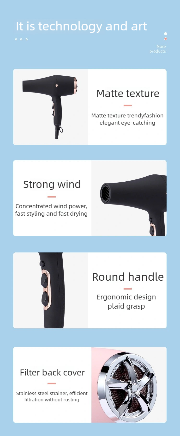 HP01 Hair Dryer – 57℃ Constant Temperature Care, High-Concentration Negative Ions & 6-Speed Adjustment for Frizz-Free Hair