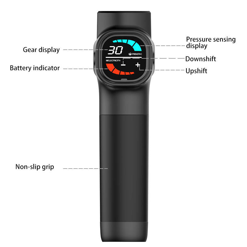 30 Speed Modes Massage Gun – 6 Professional Heads, LCD Pressure Sensing Display & Storage Case