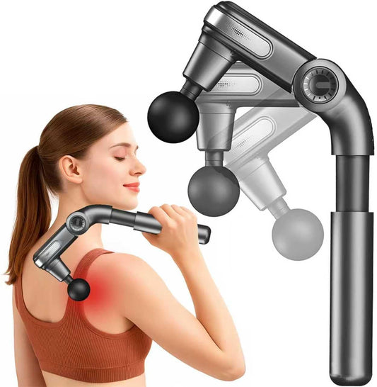 Foldable Adjustable Angle Massage Gun – 3000RPM 10mm Deep Tissue, Extendable Handle & 4 Heads