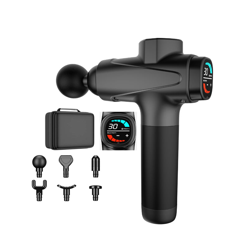 30 Speed Modes Massage Gun – 6 Professional Heads, LCD Pressure Sensing Display & Storage Case