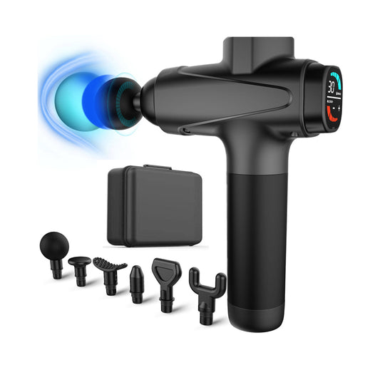 30 Speed Modes Massage Gun – 6 Professional Heads, LCD Pressure Sensing Display & Storage Case