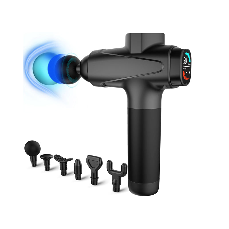 30 Speed Modes Massage Gun – 6 Professional Heads, LCD Pressure Sensing Display & Storage Case