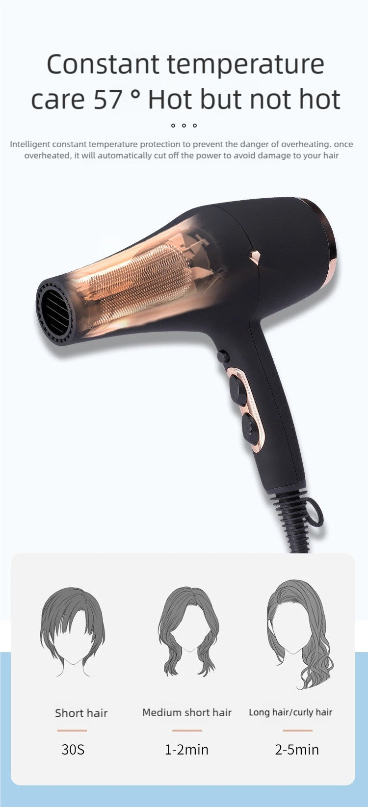 HP01 Hair Dryer – 57℃ Constant Temperature Care, High-Concentration Negative Ions & 6-Speed Adjustment for Frizz-Free Hair