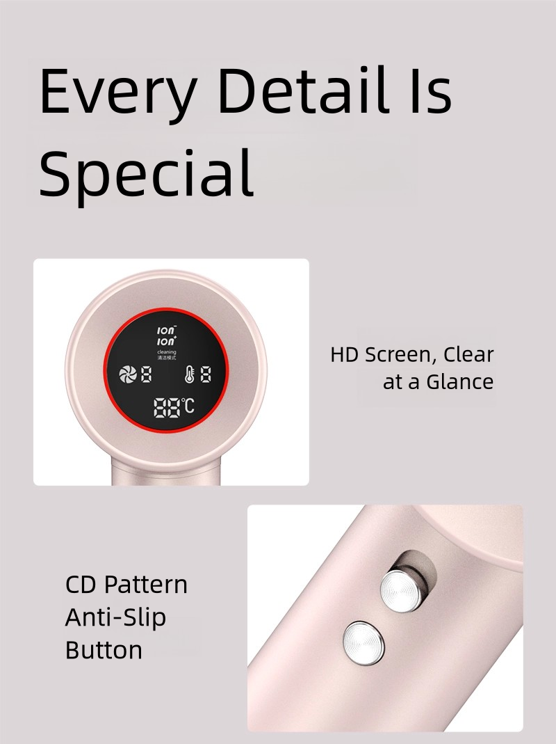 Fast-Drying High-Speed Hair Dryer with 200M Negative Ions – 60dB Low Noise, HD Digital Display, Magnetic Nozzle & Removable Filter