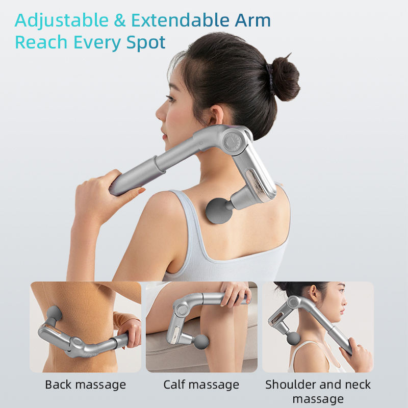 Foldable Adjustable Angle Massage Gun – 3000RPM 10mm Deep Tissue, Extendable Handle & 4 Heads