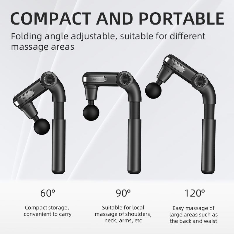 Foldable Adjustable Angle Massage Gun – 3000RPM 10mm Deep Tissue, Extendable Handle & 4 Heads