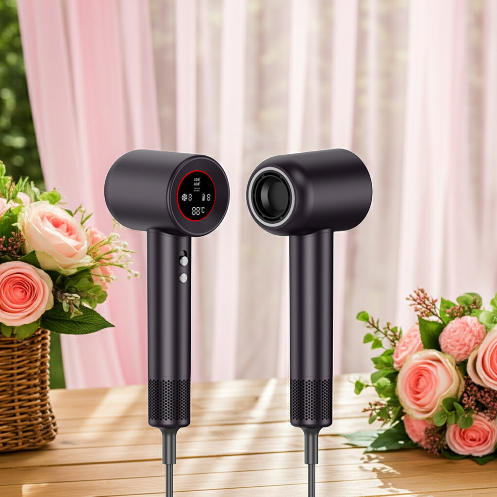 Fast-Drying High-Speed Hair Dryer with 200M Negative Ions – 60dB Low Noise, HD Digital Display, Magnetic Nozzle & Removable Filter