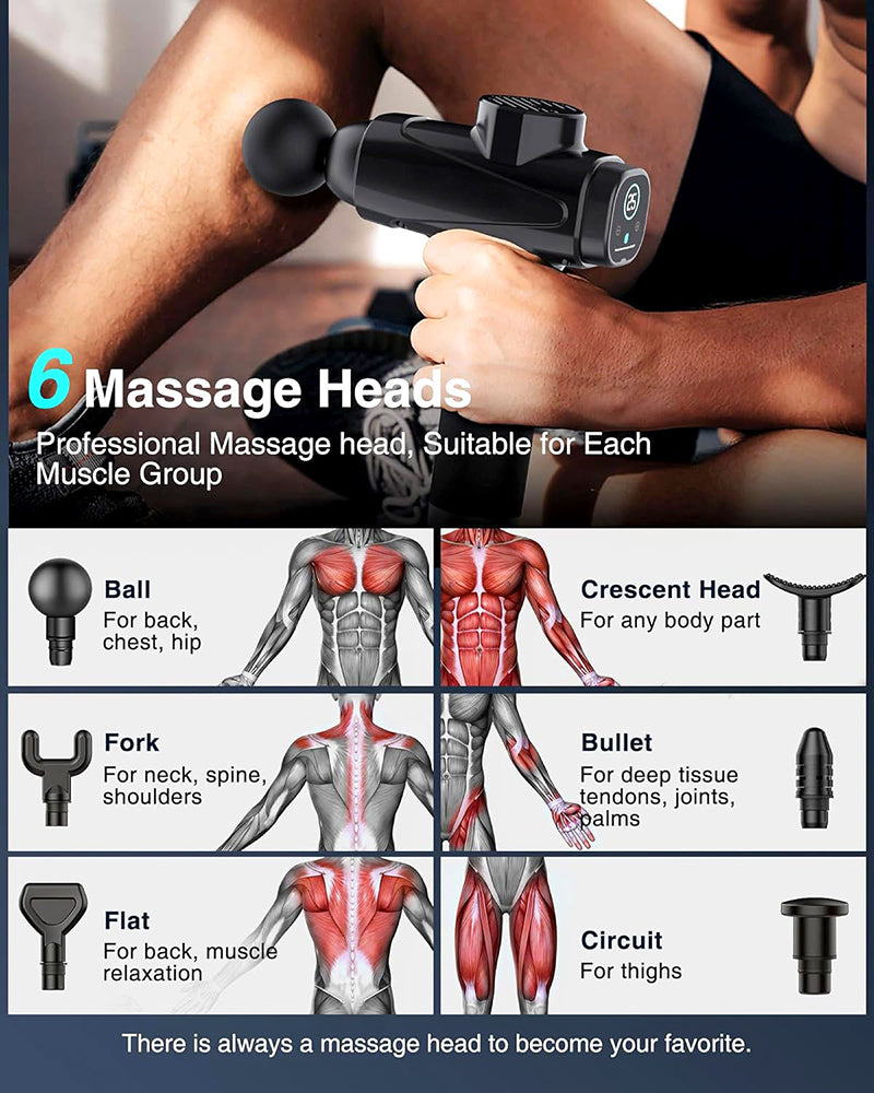 30 Speed Modes Massage Gun – 6 Professional Heads, LCD Display & Deep Tissue Muscle Relief